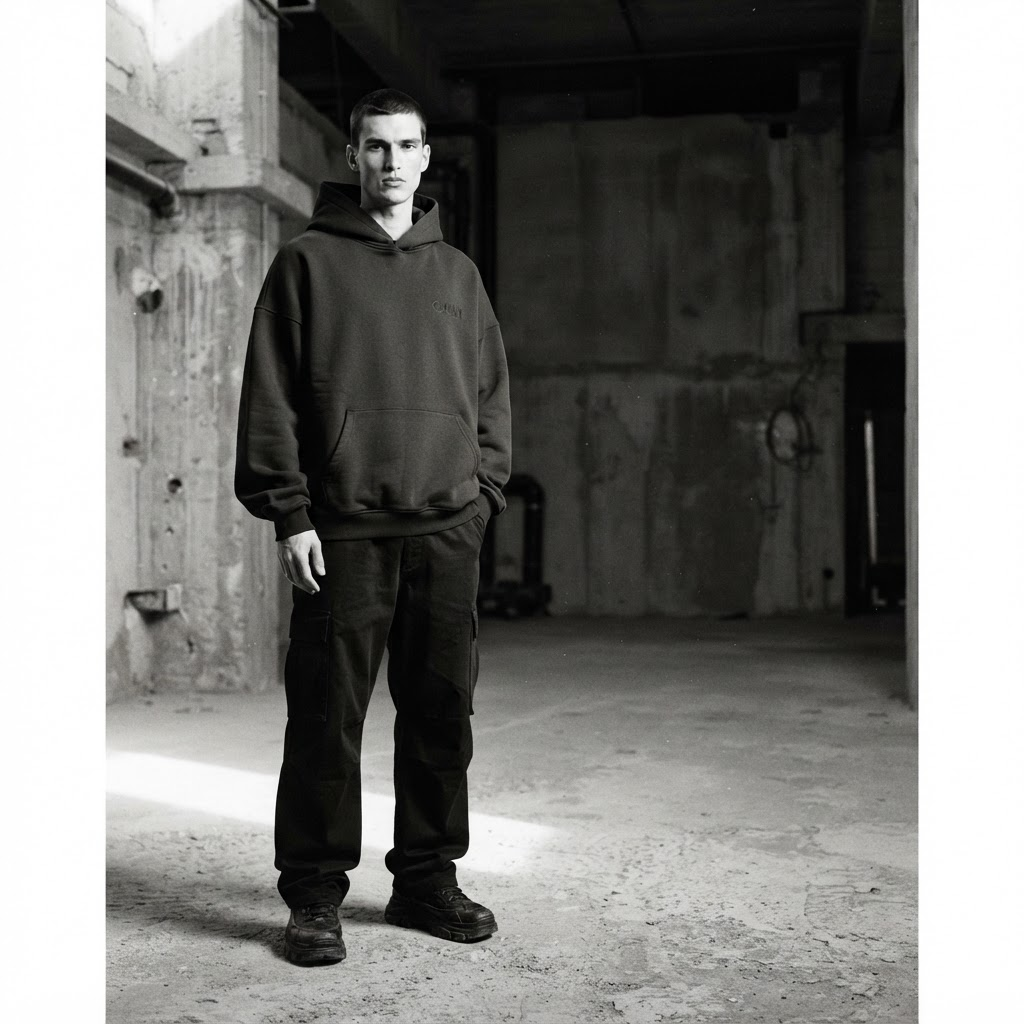 Model wearing The Launch Hoodie